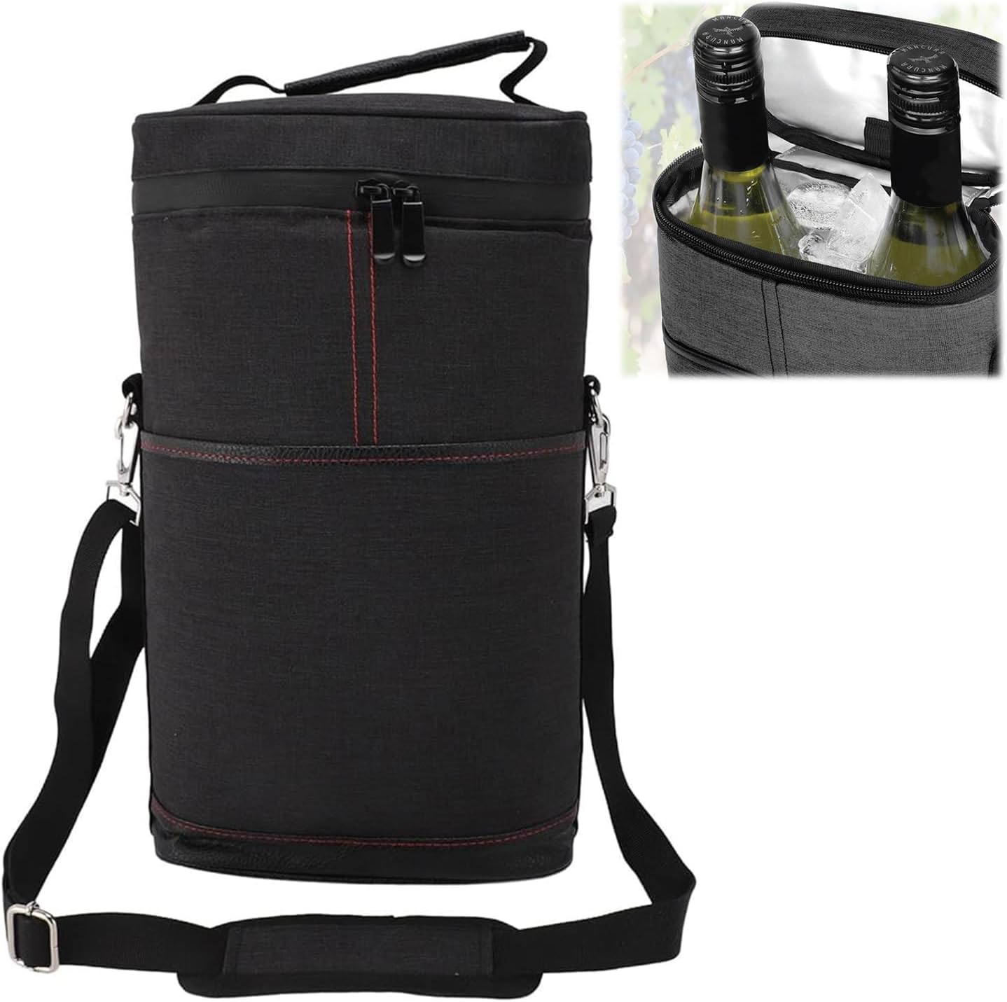 Padded Two-Bottle Wine Carrier Bag with Shoulder Strap for Picnics Parties Outdoor Travel Beach Dinner Events Wine Tastings Gifts | Thomler