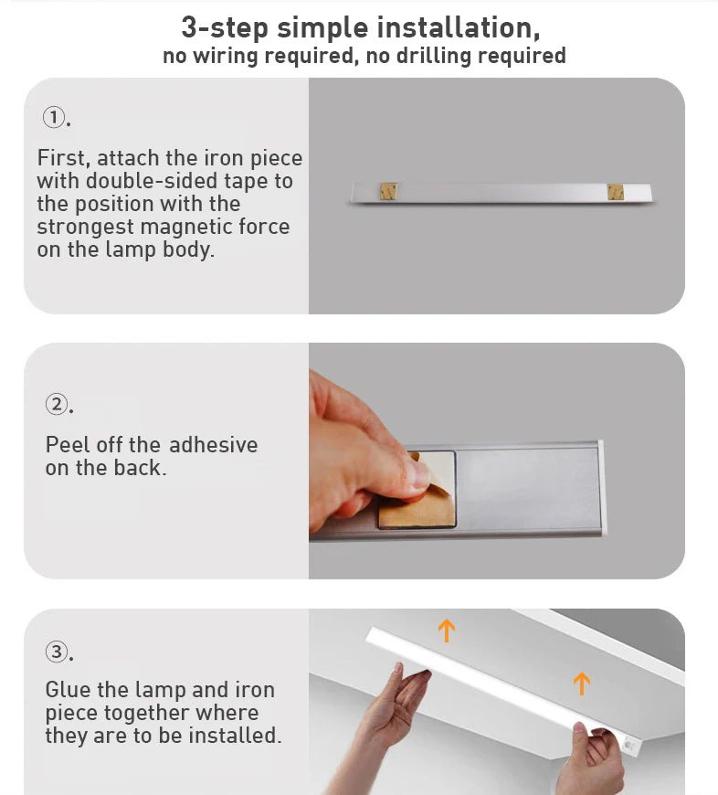 Cabinet Light Aluminium 60.0 cm Motion Sensor USB Rechargeable Kitchen Wardrobe Under Cabinet LED Strip Lighting | Thomler