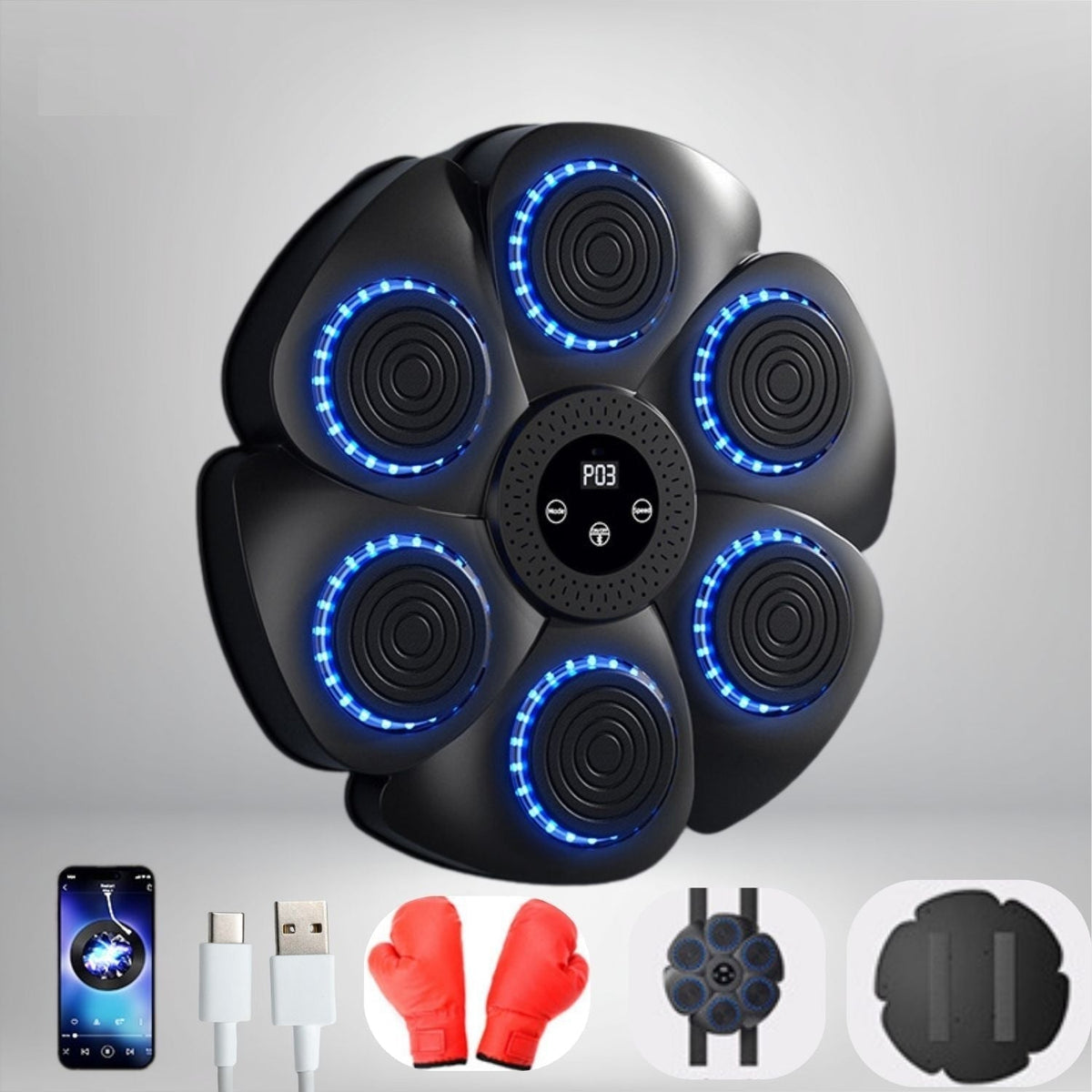 Wall-Mount Reaction Training Pad with LED Lights & Music for Home Workouts | Boxing Reflex Target Board for Kids & Adults | USB | Thomler