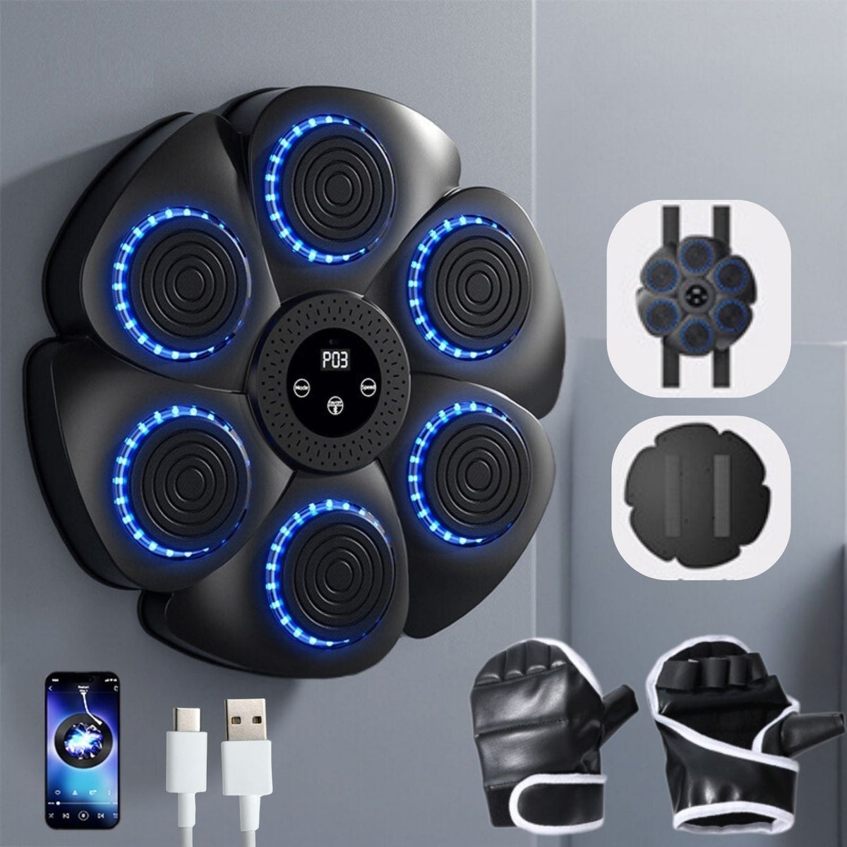 Wall-Mount Reaction Training Pad with LED Lights & Music for Home Workouts | Boxing Reflex Target Board for Kids & Adults | USB | Thomler