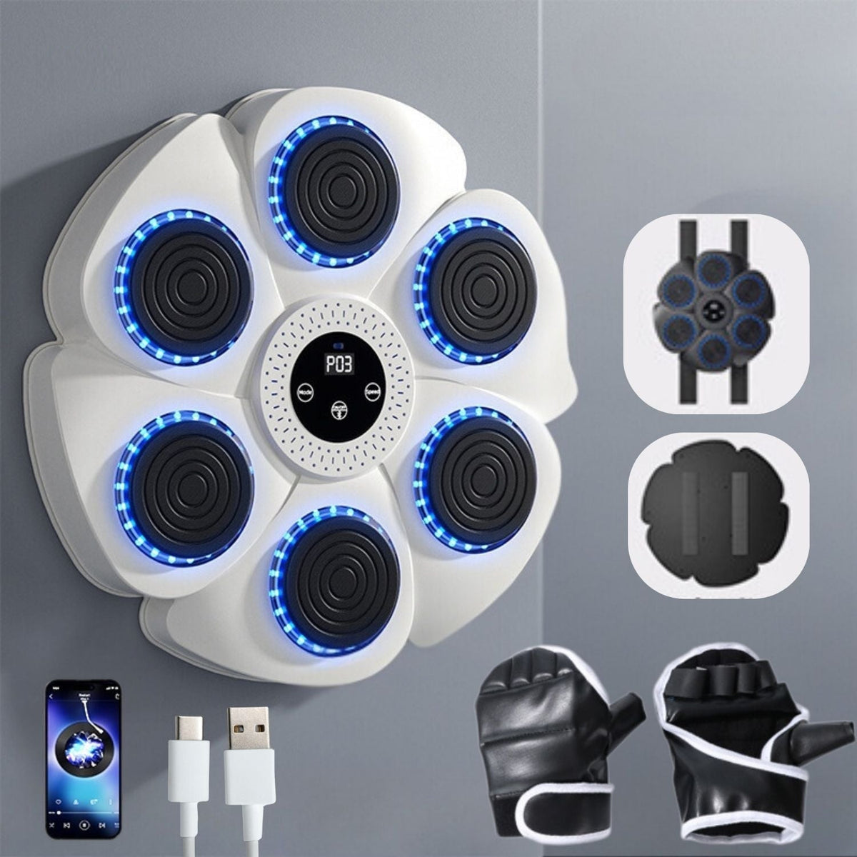 Wall-Mount Reaction Training Pad with LED Lights & Music for Home Workouts | Boxing Reflex Target Board for Kids & Adults | USB | Thomler