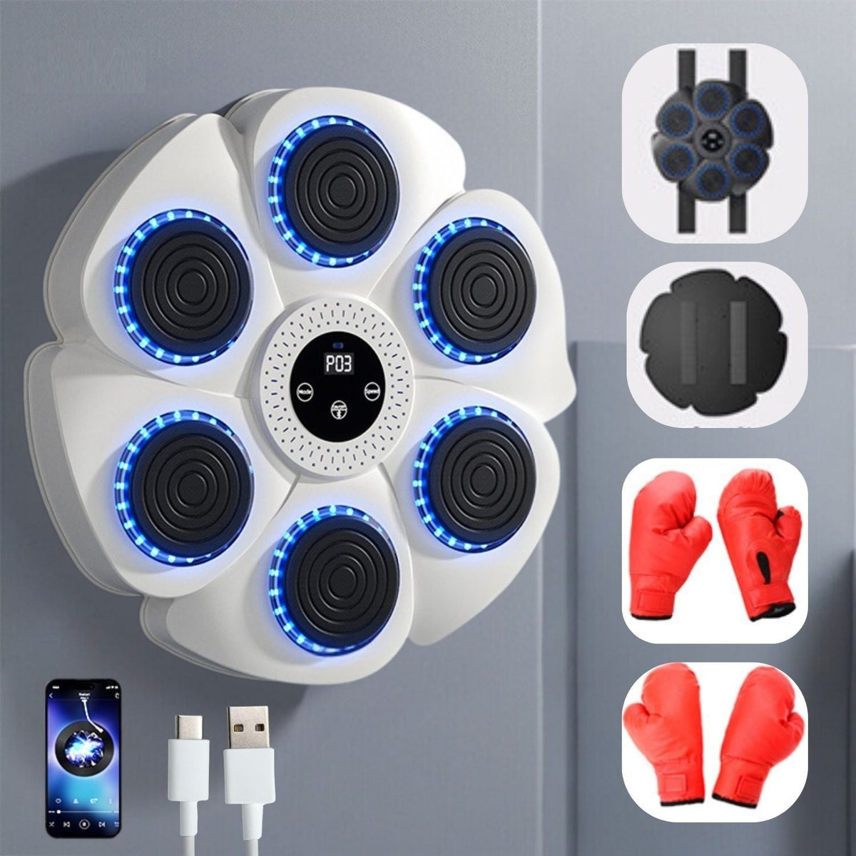 Wall-Mount Reaction Training Pad with LED Lights & Music for Home Workouts | Boxing Reflex Target Board for Kids & Adults | USB | Thomler