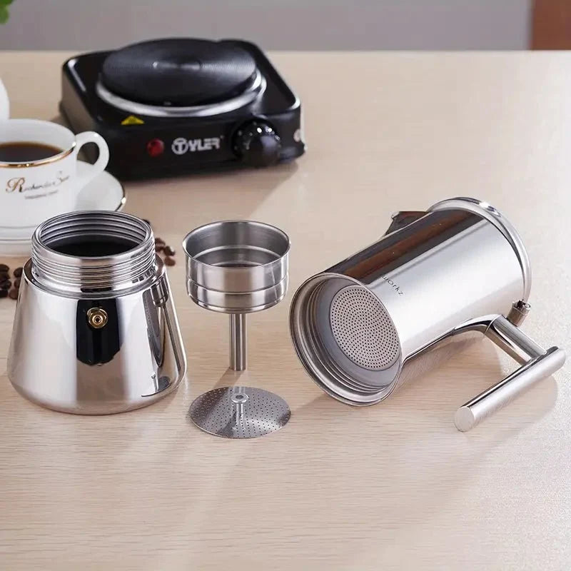 Stovetop Espresso Maker Stainless Steel – 3 Cup 6 Cup 10 Cup Options – Compatible with Gas Electric Induction – Classic Coffee Percolator | Thomler