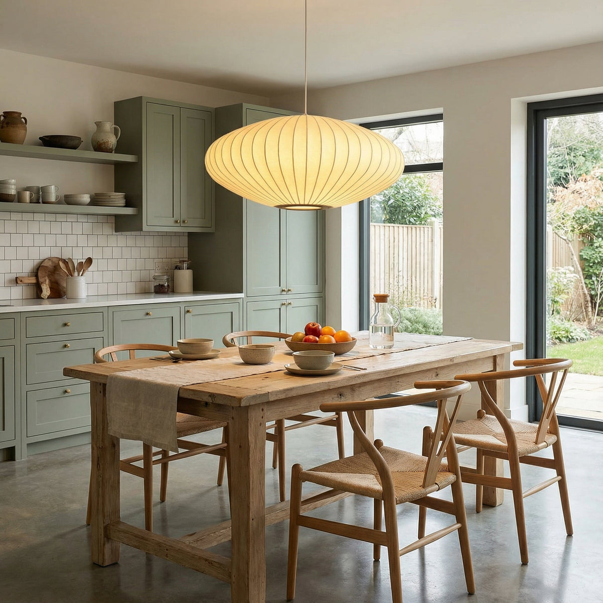 Sculptural Fabric Pendant Light with Soft LED Glow for Dining Room, Kitchen Island & Bar – Adjustable Height Modern Hanging Ceiling Fixture | Thomler