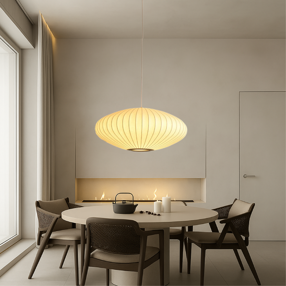 Sculptural Fabric Pendant Light with Soft LED Glow for Dining Room, Kitchen Island & Bar – Adjustable Height Modern Hanging Ceiling Fixture | Thomler