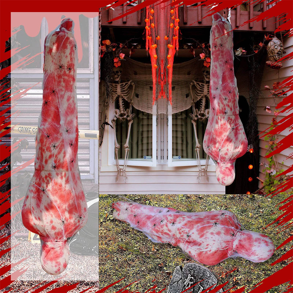 59-Inch Suspended Skeleton Wrapped in Webbed Shroud with Built-In Warm LED Strand – Hanging Halloween Prop for Porch, Yard, Tree Display | Thomler