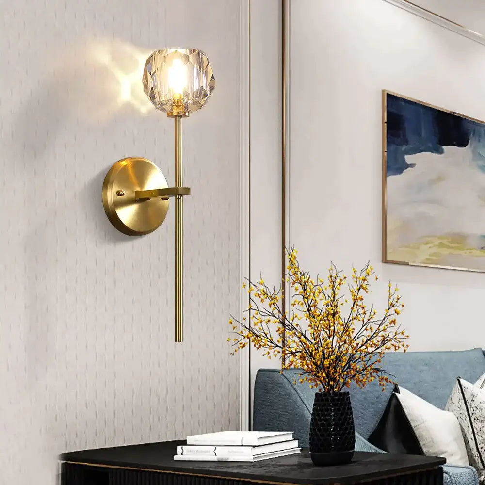 Crystal Wall Sconce with Copper Frame – Warm White LED Light Fixture for Living Room, Bedroom & Hallway | Thomler