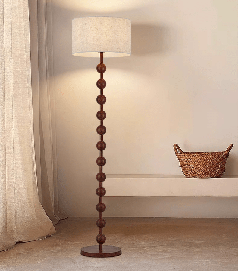 Floor Lamp Wood 170.0 cm Natural Linen Shade Living Room Bedroom Japandi Scandinavian Reading Light Ambient Lighting | Thomler