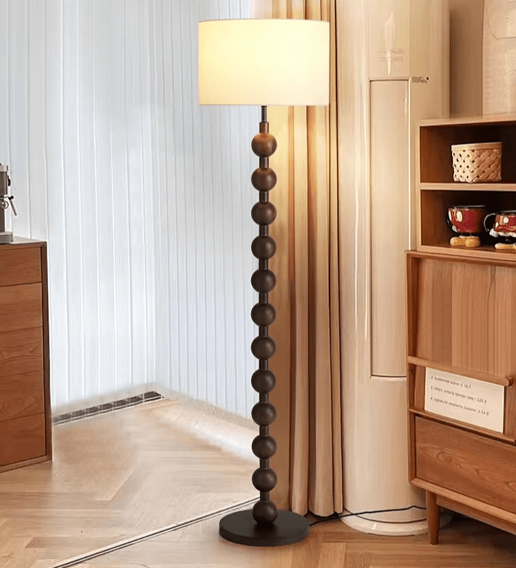 Floor Lamp Wood 170.0 cm Natural Linen Shade Living Room Bedroom Japandi Scandinavian Reading Light Ambient Lighting | Thomler