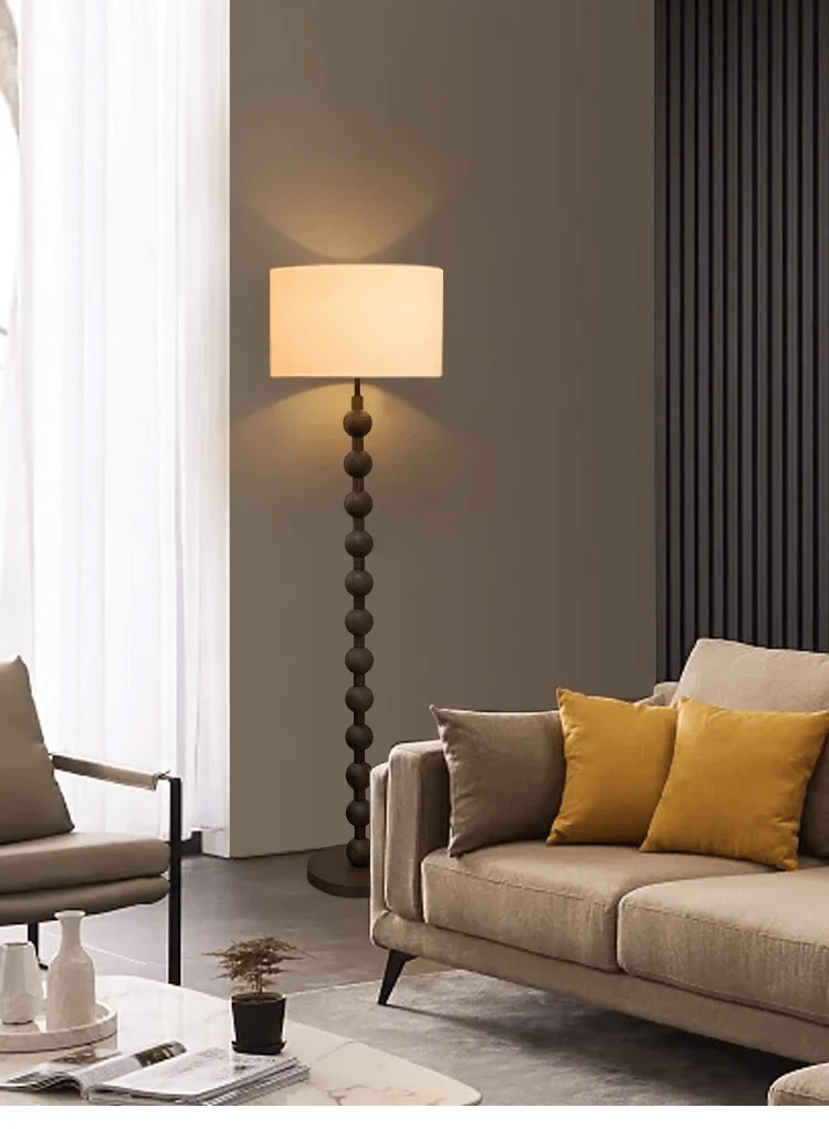 Floor Lamp Wood 170.0 cm Natural Linen Shade Living Room Bedroom Japandi Scandinavian Reading Light Ambient Lighting | Thomler
