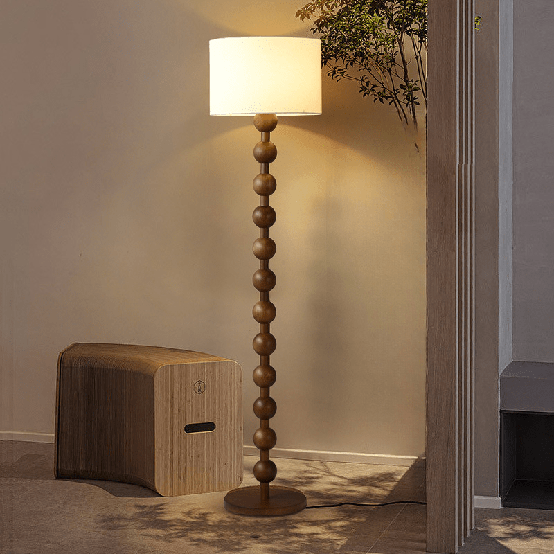 Floor Lamp Wood 170.0 cm Natural Linen Shade Living Room Bedroom Japandi Scandinavian Reading Light Ambient Lighting | Thomler