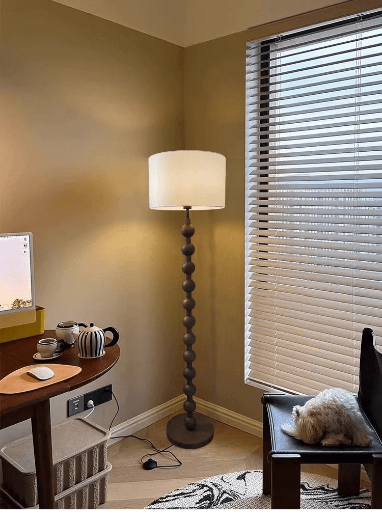 Floor Lamp Wood 170.0 cm Natural Linen Shade Living Room Bedroom Japandi Scandinavian Reading Light Ambient Lighting | Thomler