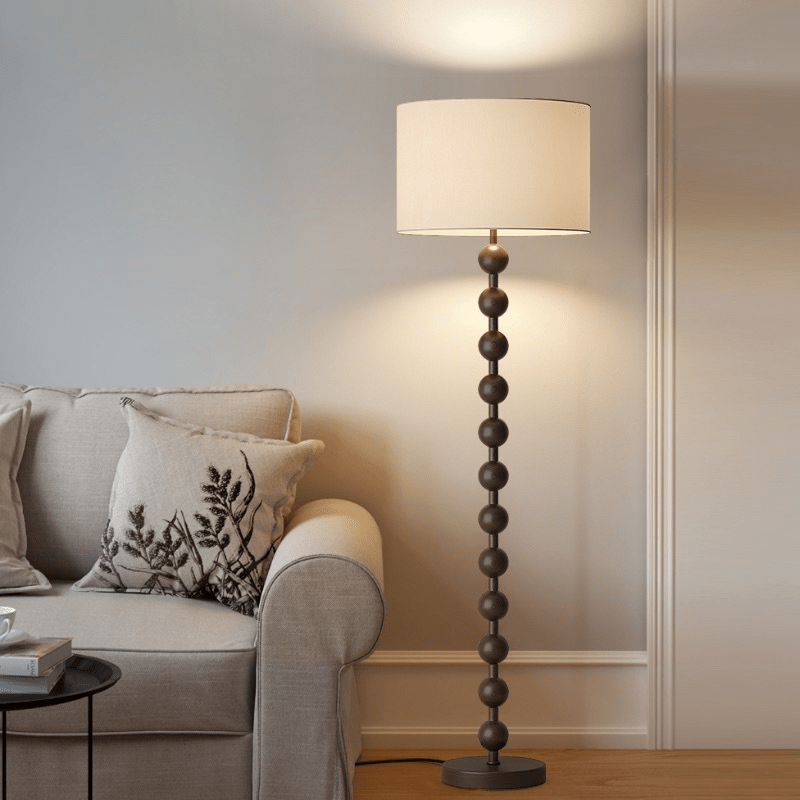 Floor Lamp Wood 170.0 cm Natural Linen Shade Living Room Bedroom Japandi Scandinavian Reading Light Ambient Lighting | Thomler