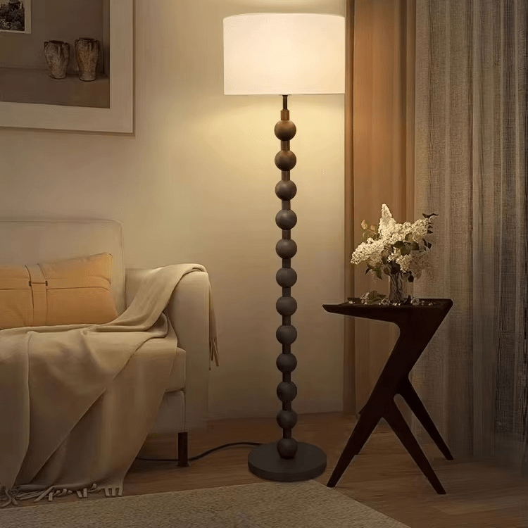 Floor Lamp Wood 170.0 cm Natural Linen Shade Living Room Bedroom Japandi Scandinavian Reading Light Ambient Lighting | Thomler