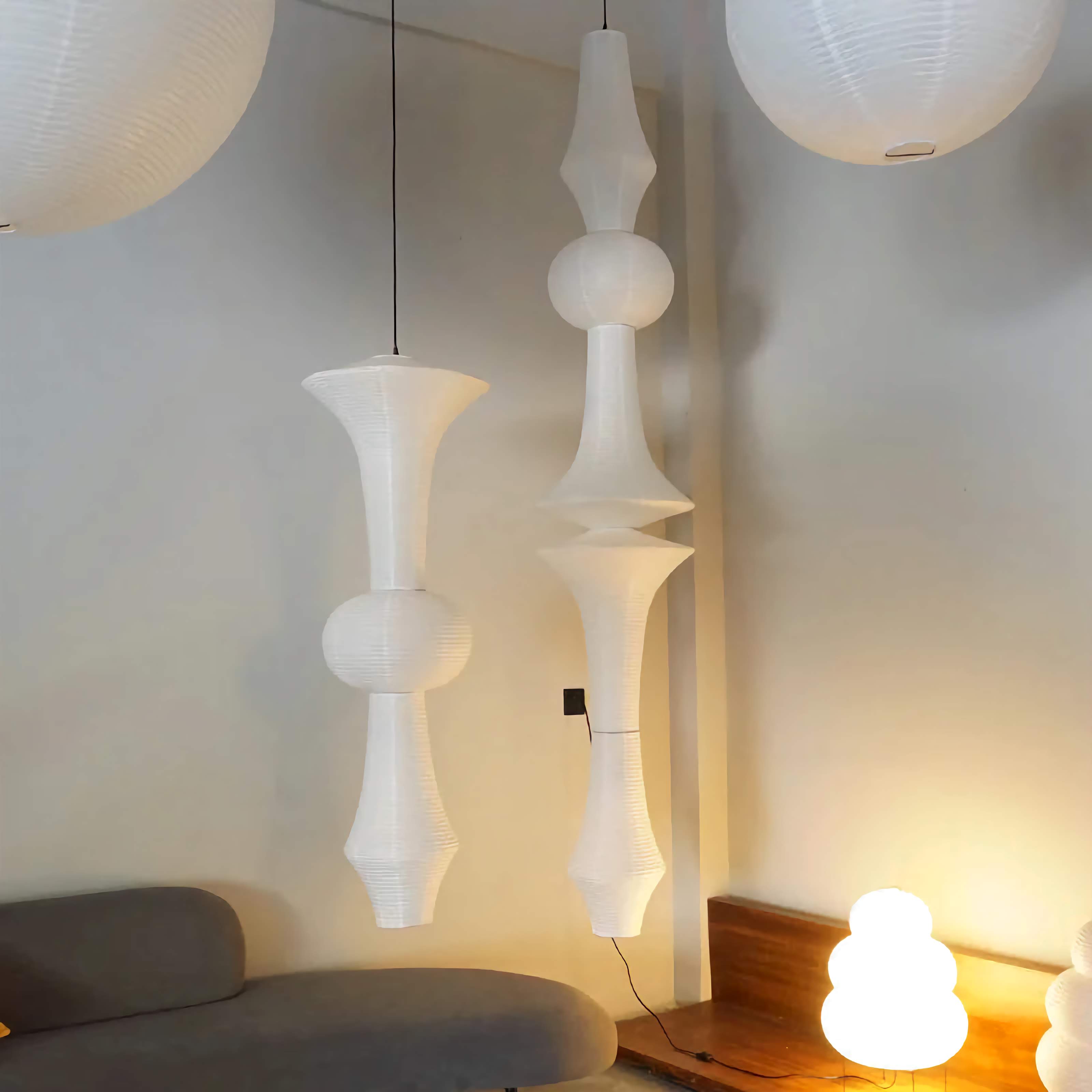 Pendant Light Paper Shade 55.1 in Hanging Ceiling Living Room Japandi Minimalist Rice Paper Fixture E27 Soft Glow | Thomler