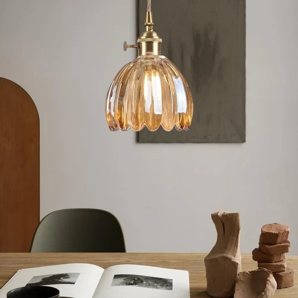 Pendant Light Glass Flower 12.0 cm (4.7") Japanese Style Dining Room Bedroom Hanging Ceiling Lamp E27 Warm Ambient Lighting | Thomler