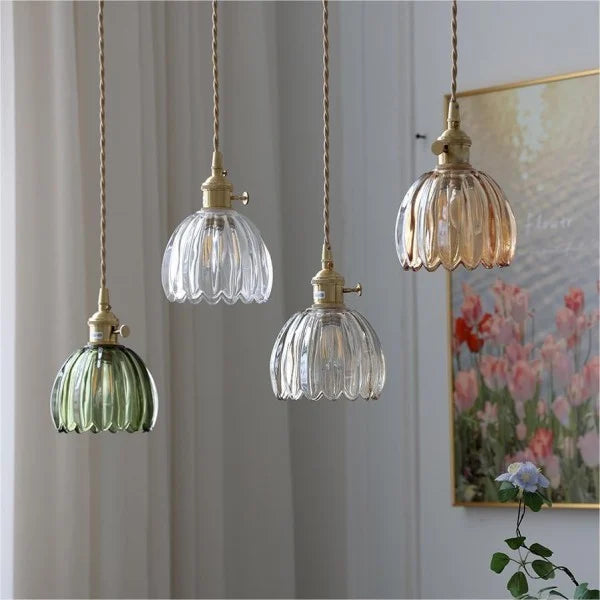 Pendant Light Glass Flower 12.0 cm (4.7") Japanese Style Dining Room Bedroom Hanging Ceiling Lamp E27 Warm Ambient Lighting | Thomler