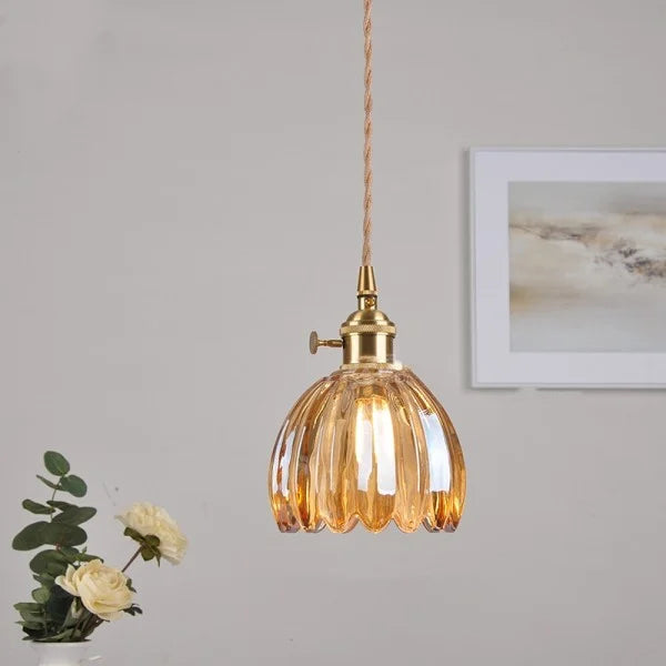 Pendant Light Glass Flower 12.0 cm (4.7") Japanese Style Dining Room Bedroom Hanging Ceiling Lamp E27 Warm Ambient Lighting | Thomler