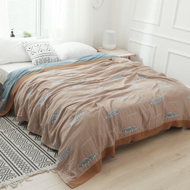 All-Season Cotton Throw Blanket – Japanese-Inspired Coverlet for Bed, Couch & Home Comfort | Thomler