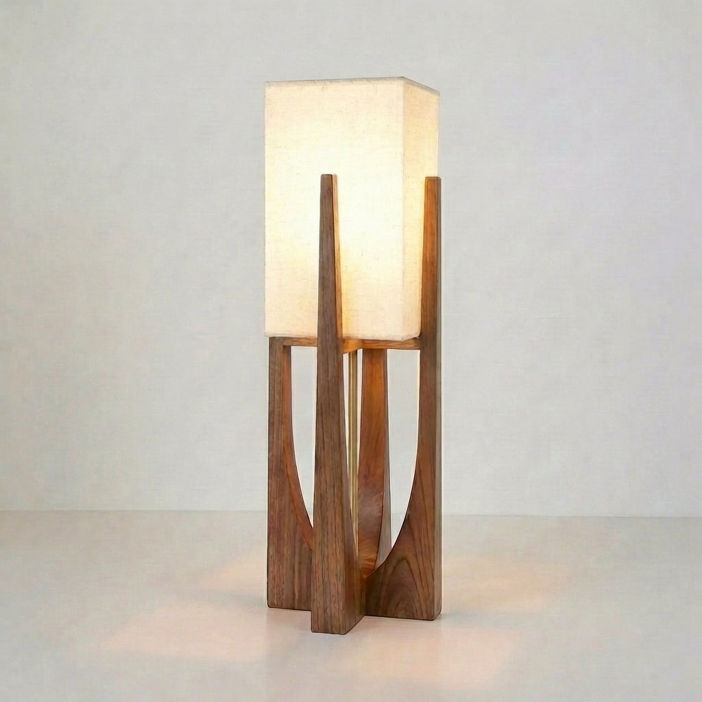 Japanese-Inspired Floor Lamp with Fabric Shade & Wood Base – Warm LED Accent for Living Room, Bedroom & Reading Nook | Thomler