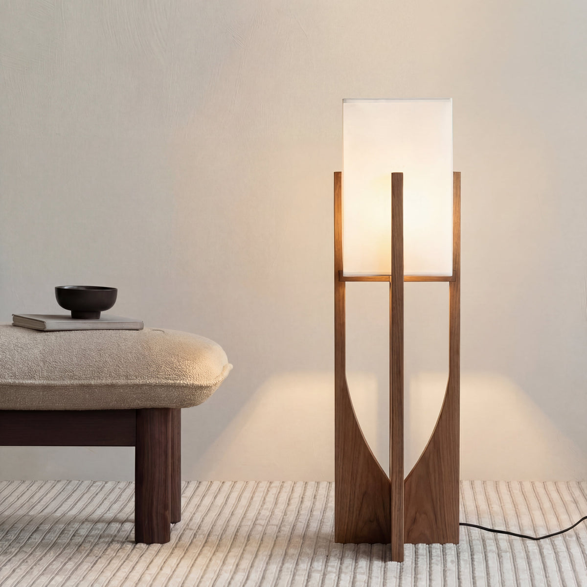 Japanese-Inspired Floor Lamp with Fabric Shade & Wood Base – Warm LED Accent for Living Room, Bedroom & Reading Nook | Thomler