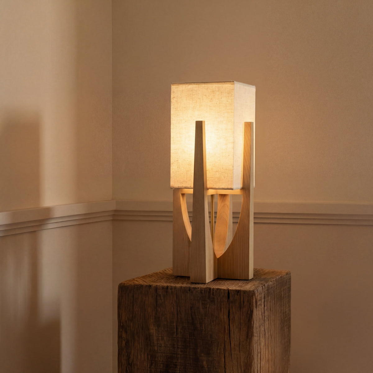 Japanese-Inspired Floor Lamp with Fabric Shade & Wood Base – Warm LED Accent for Living Room, Bedroom & Reading Nook | Thomler