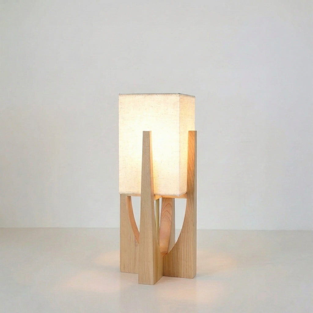 Japanese-Inspired Floor Lamp with Fabric Shade & Wood Base – Warm LED Accent for Living Room, Bedroom & Reading Nook | Thomler