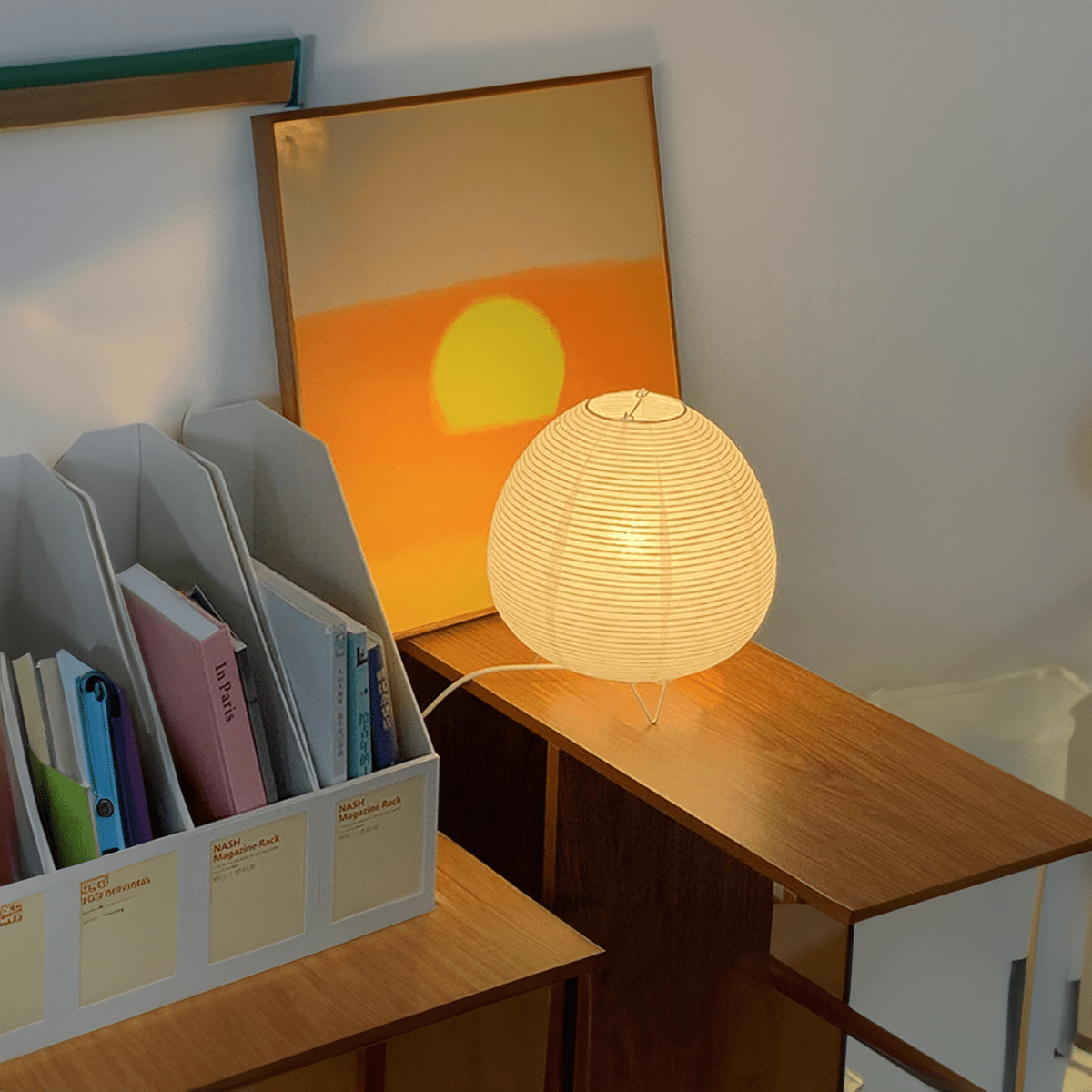 Table Lamp Paper Aluminium 21.0 x 23.0 cm Natural Bedroom Bedside Warm Light Japandi Living Room Reading Lamp | Thomler