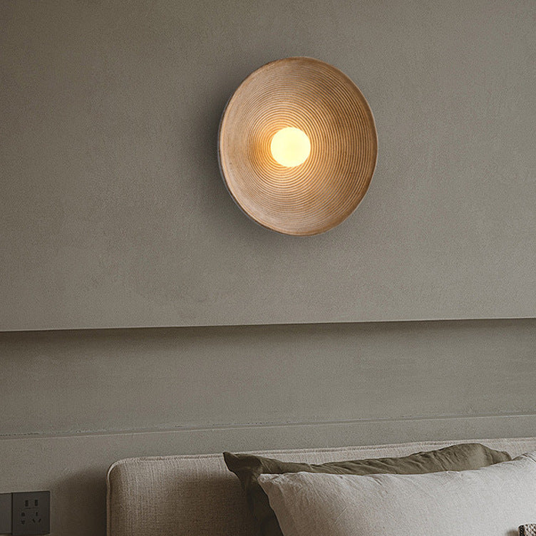 Round Wood & Resin Wall Sconce Light – LED Compatible E27 Socket – Minimalist Asian-Inspired Design for Living Room, Dining Room, Bar – 8 | Thomler