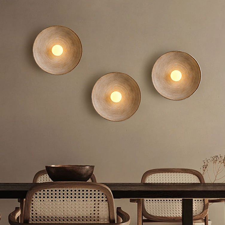 Round Wood & Resin Wall Sconce Light – LED Compatible E27 Socket – Minimalist Asian-Inspired Design for Living Room, Dining Room, Bar – 8 | Thomler