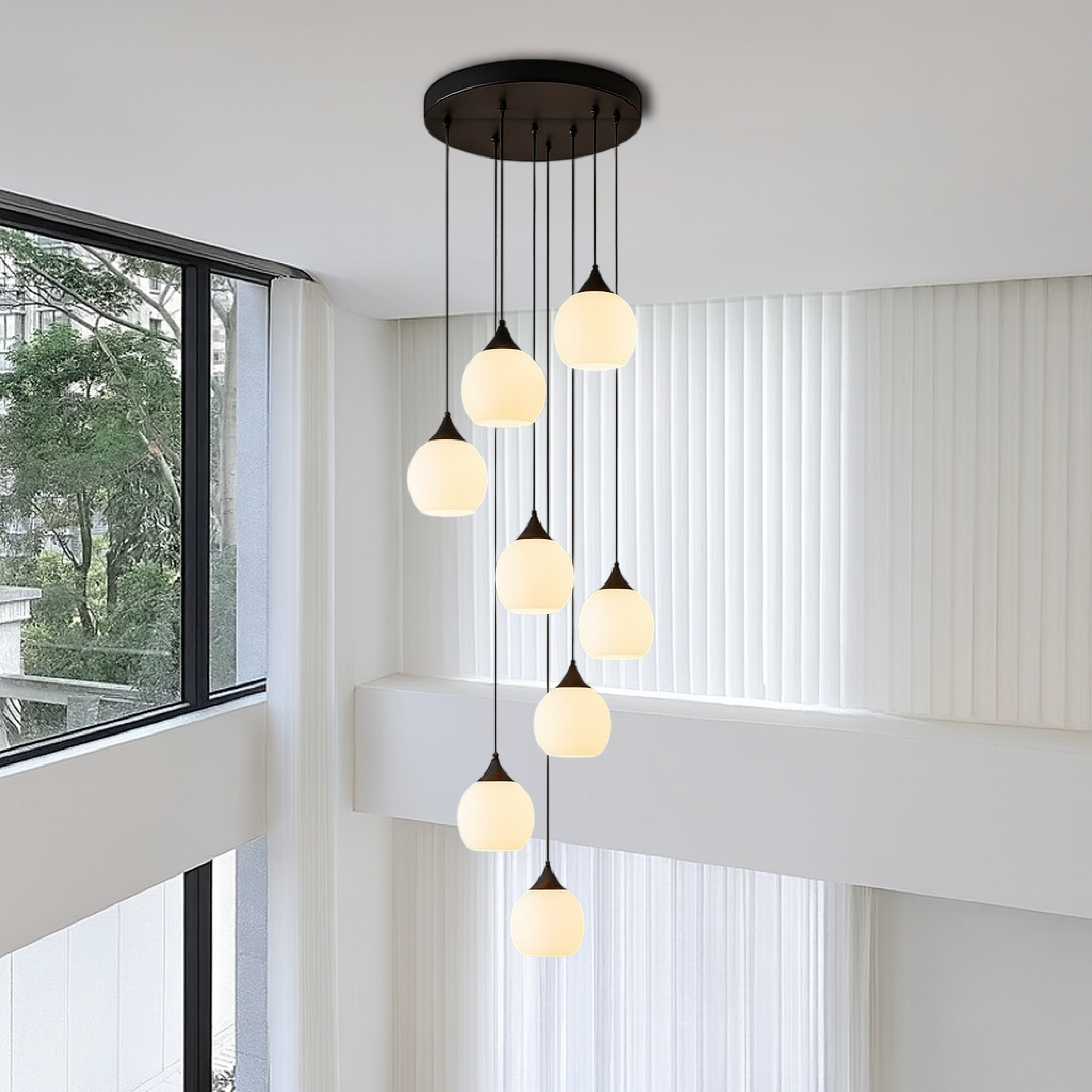 Pendant Light Glass LED 15.0 cm Black Staircase Hallway Adjustable Hanging Ceiling Lamp Modern Foyer Lighting | Thomler