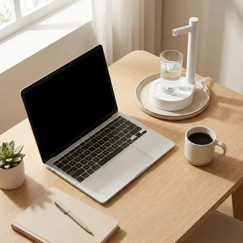 Rechargeable Electric Water Bottle Pump Dispenser for Desk, Office & Home Use – Adjustable Flow Speed, Drip Tray, USB Charging | Thomler