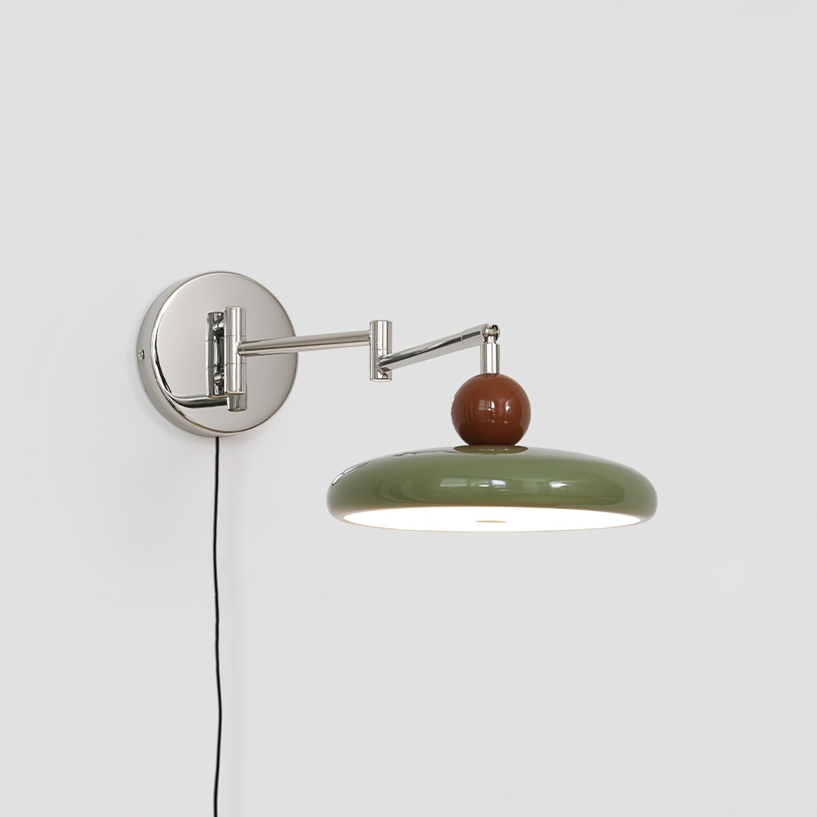 Metal Plug-In Wall Lamp 7.9 in x 4.7 in Warm Glow Indoor Accent Lighting Chrome Green Beige | Thomler