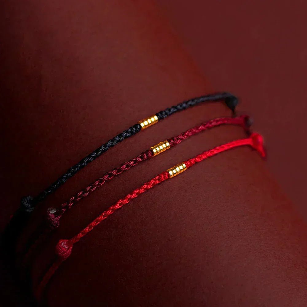 Handwoven Red Thread Bracelet with Sacred Beads for Good Luck and Spiritual Protection | Adjustable Cord Blessing Bracelet for Men Women | Thomler