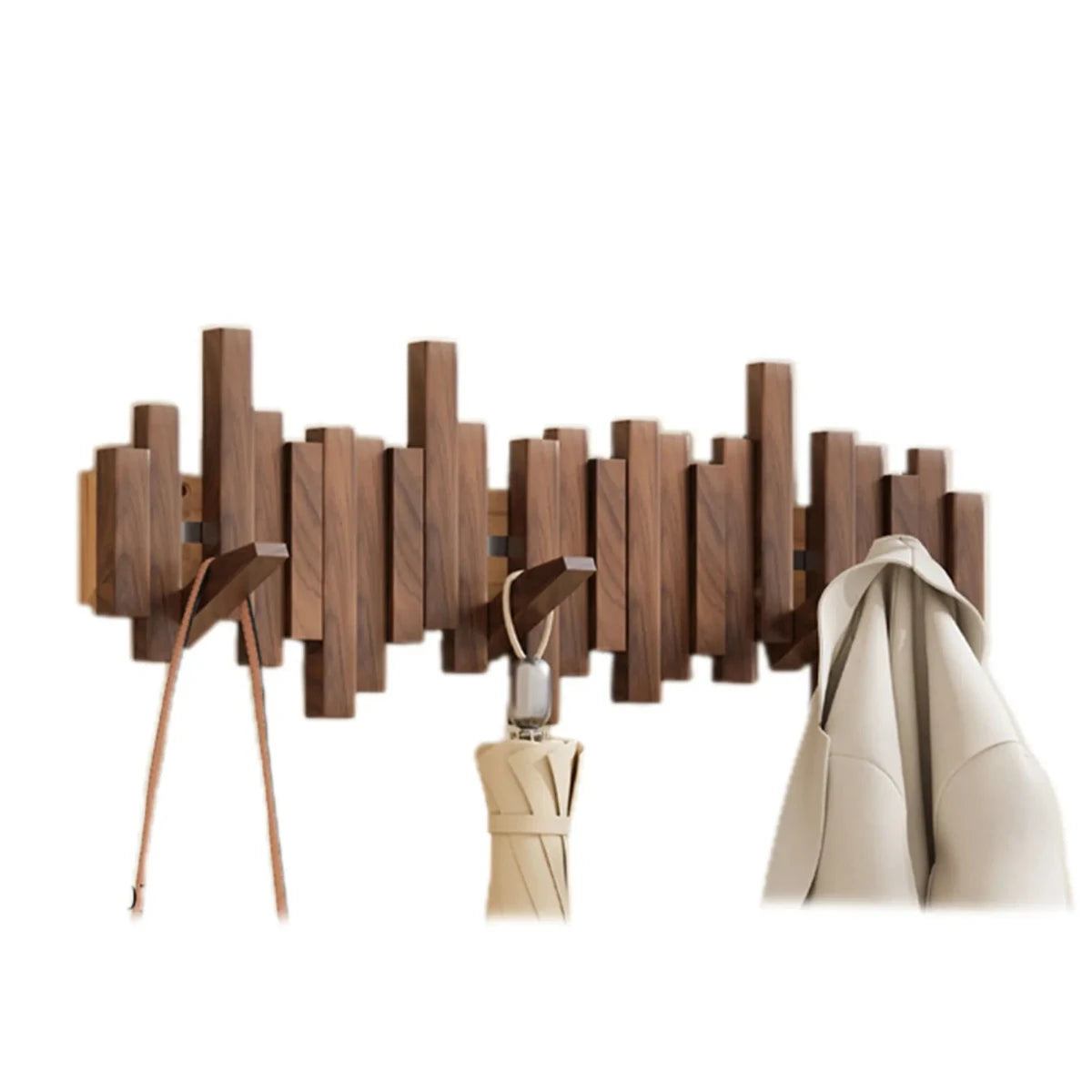 Wall Mounted Coat Rack Piano Key Design Solid Wood Hooks for Entryway Bedroom Hallway Minimalist Folding Hook Organizer Space Saving | Thomler