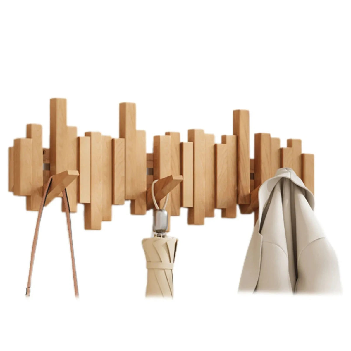 Wall Mounted Coat Rack Piano Key Design Solid Wood Hooks for Entryway Bedroom Hallway Minimalist Folding Hook Organizer Space Saving | Thomler