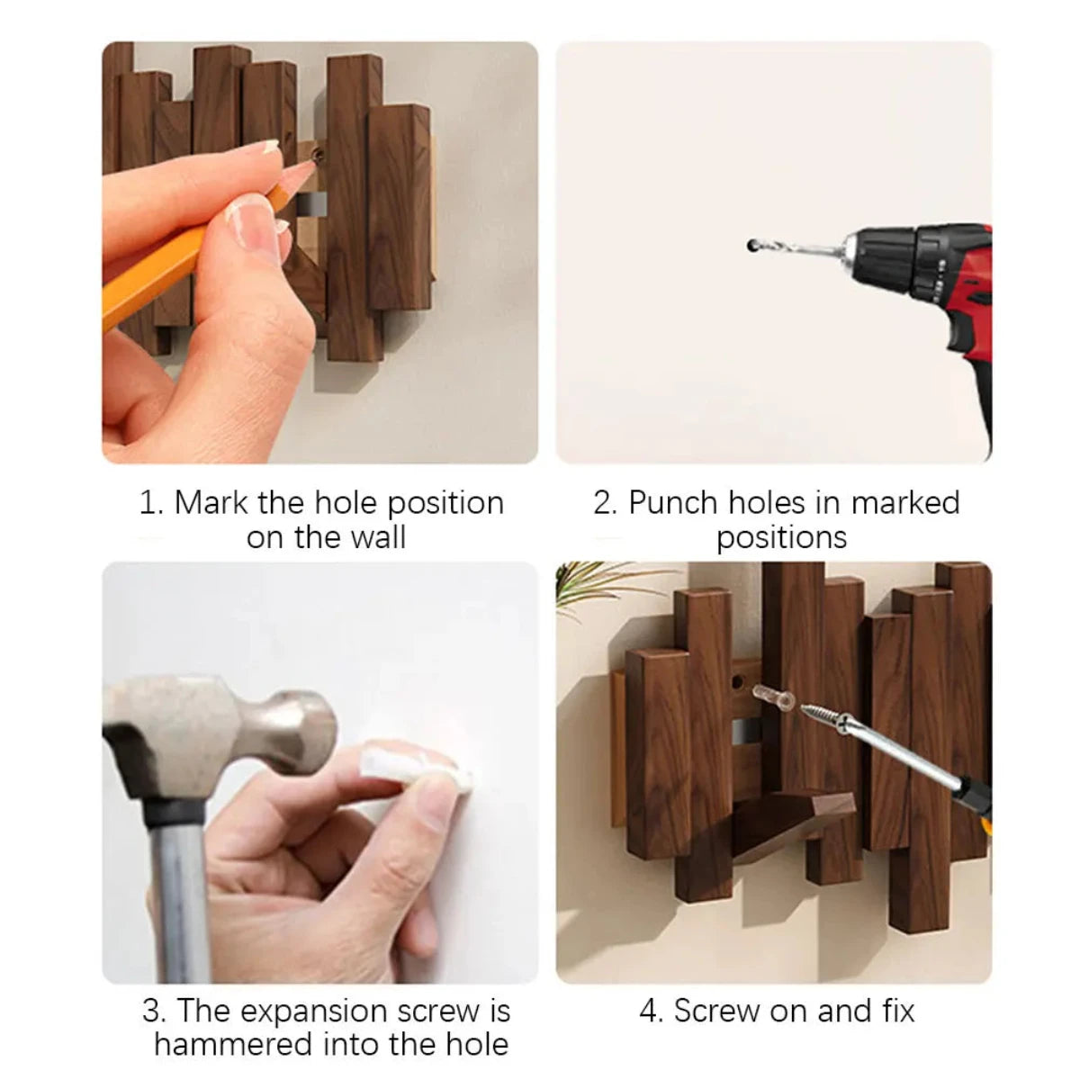 Wall Mounted Coat Rack Piano Key Design Solid Wood Hooks for Entryway Bedroom Hallway Minimalist Folding Hook Organizer Space Saving | Thomler
