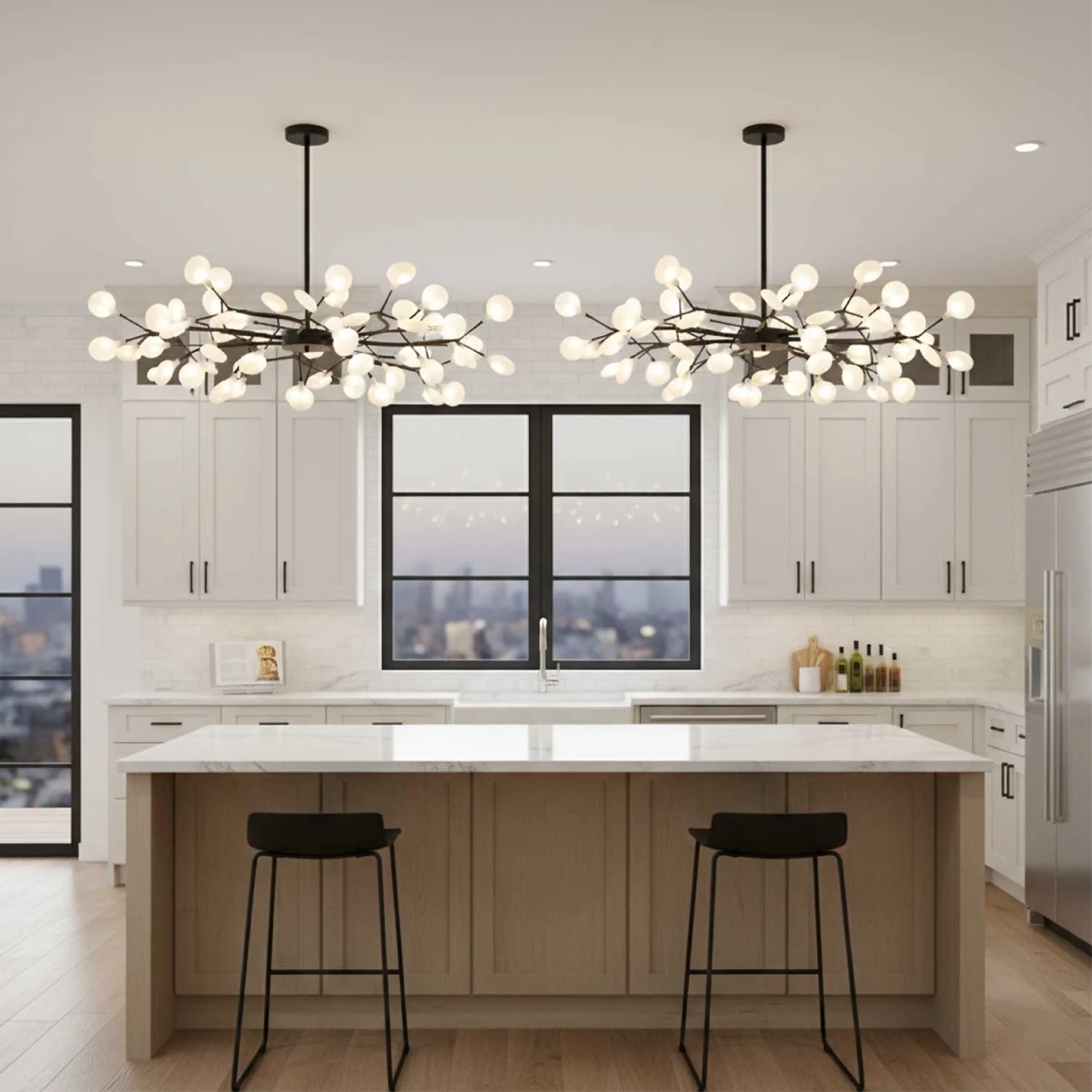 Ceiling Chandelier Metal Acrylic 177.8 cm Black Dining Room Branch LED Pendant Light Modern High Ceiling Fixture | Thomler