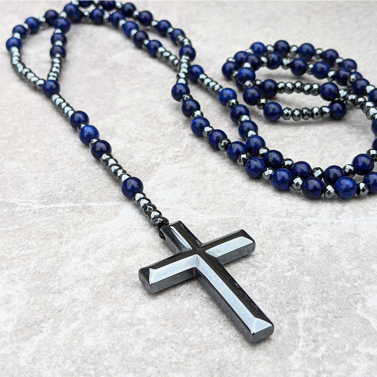 Stone Bead Prayer Chain – Adjustable Gemstone Pendant for Men with Cross Accent | Thomler