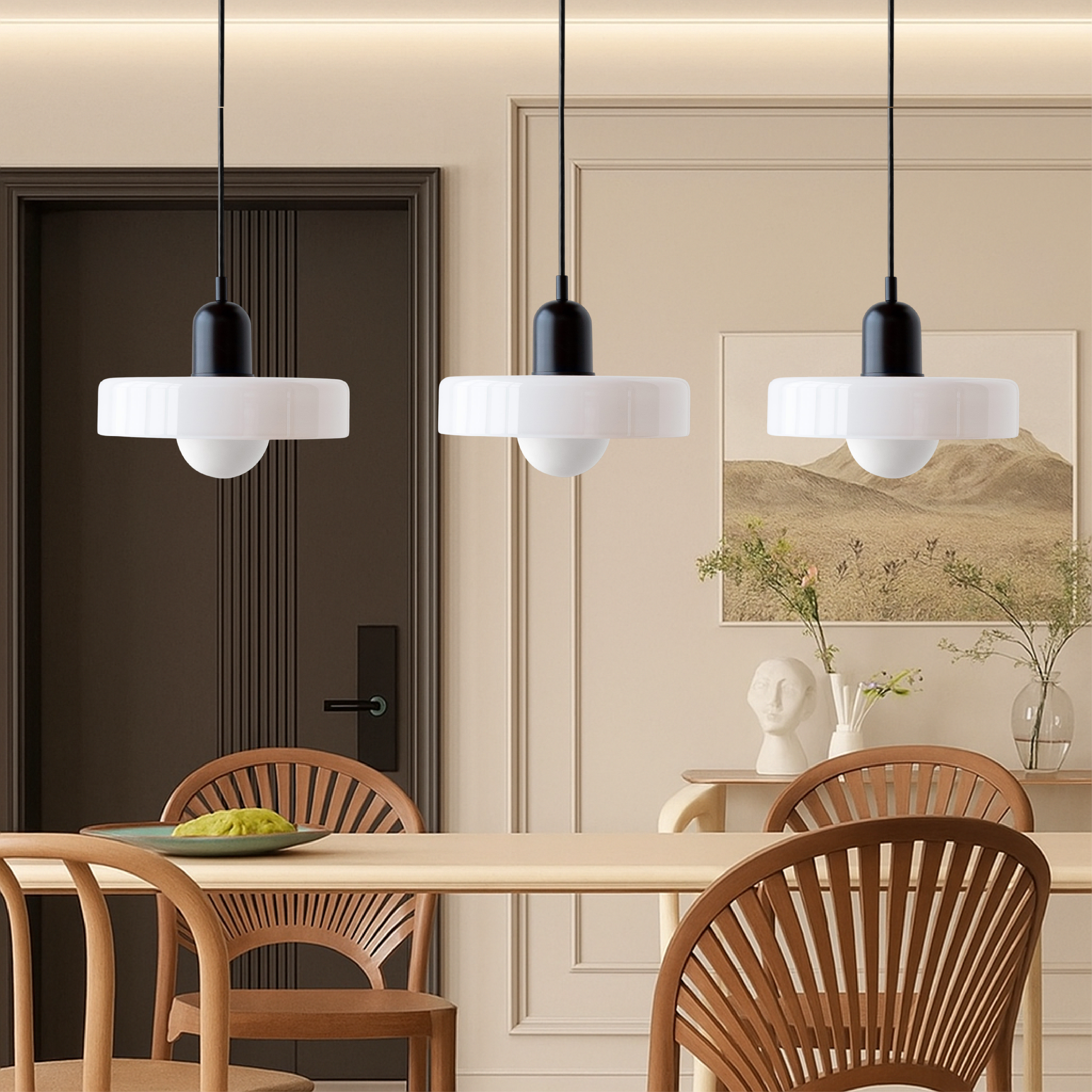 Pendant Light Glass 99.0 cm Black Dining Room Kitchen Island Triple Hanging Ceiling Lamp | Thomler