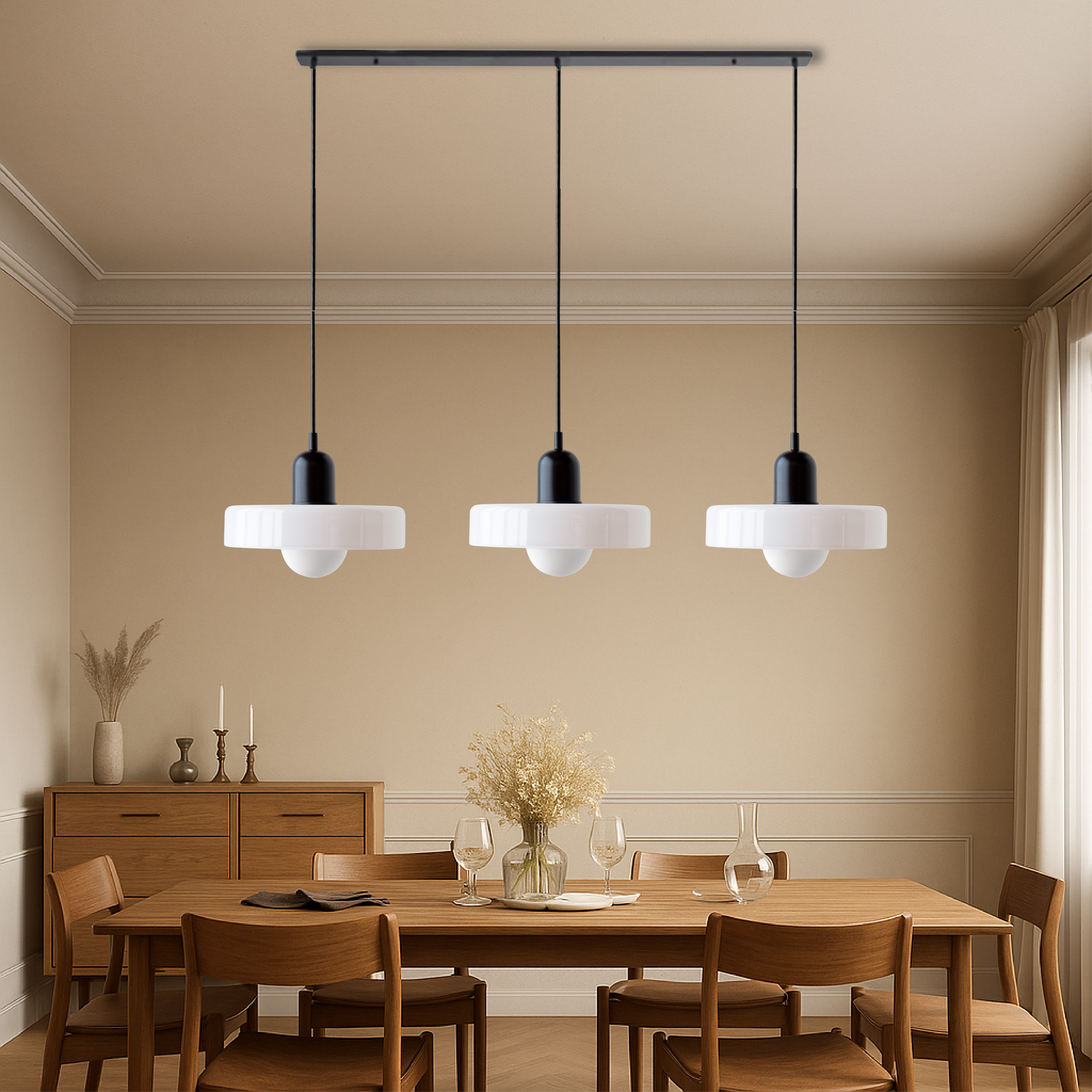 Pendant Light Glass 99.0 cm Black Dining Room Kitchen Island Triple Hanging Ceiling Lamp | Thomler