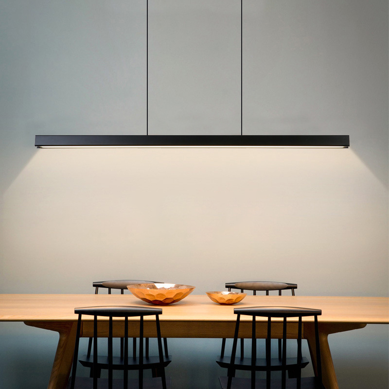 Pendant Light Wood Iron LED 120.0 cm Black Dining Table Kitchen Island Linear Hanging Ceiling Lamp | Thomler