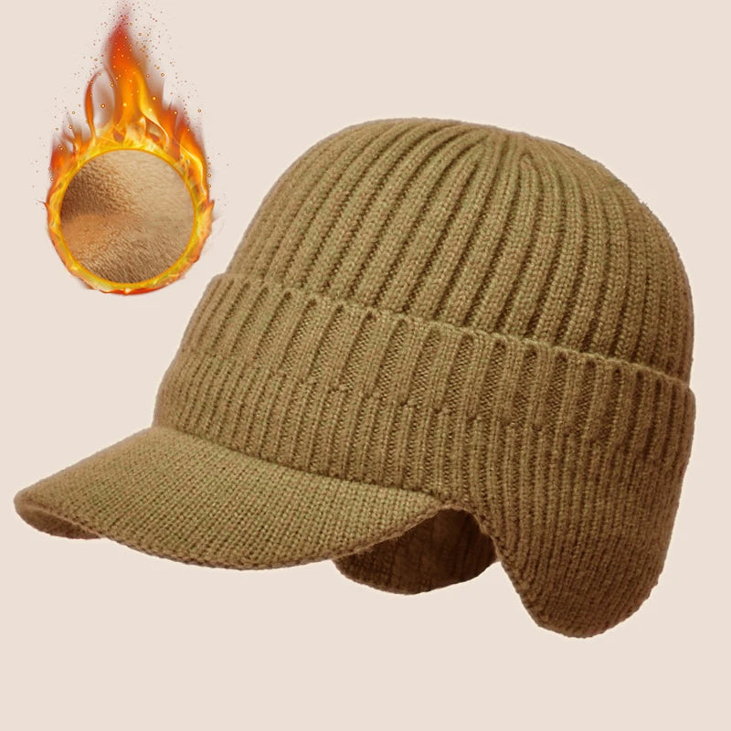 Insulated Beanie with Ear Flaps and Brim for Men – Fleece-Lined Outdoor Cap for Cold Weather | Thomler