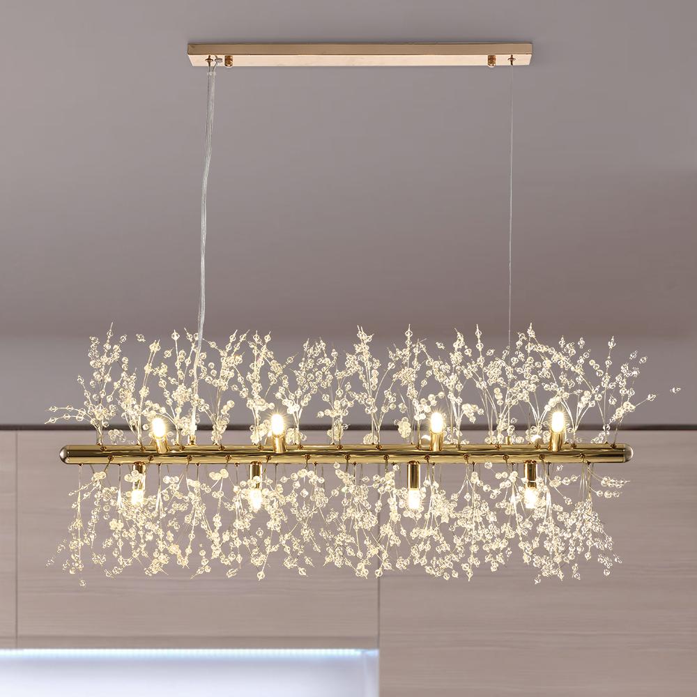 Pendant Light Metal Crystal 92.0 cm 12 Light Gold Chrome Dining Table Kitchen Island Ceiling Lighting | Thomler