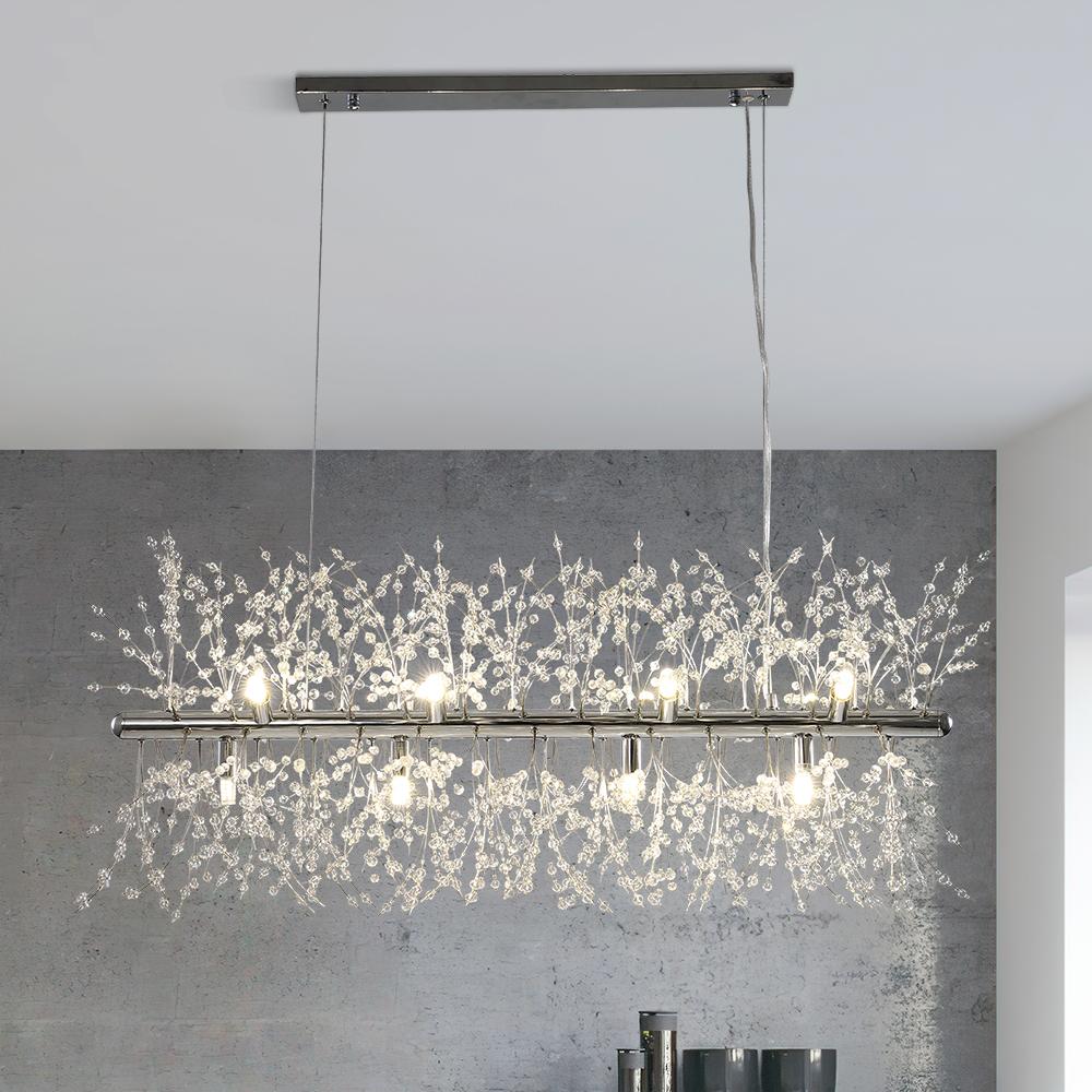 Pendant Light Metal Crystal 92.0 cm 12 Light Gold Chrome Dining Table Kitchen Island Ceiling Lighting | Thomler