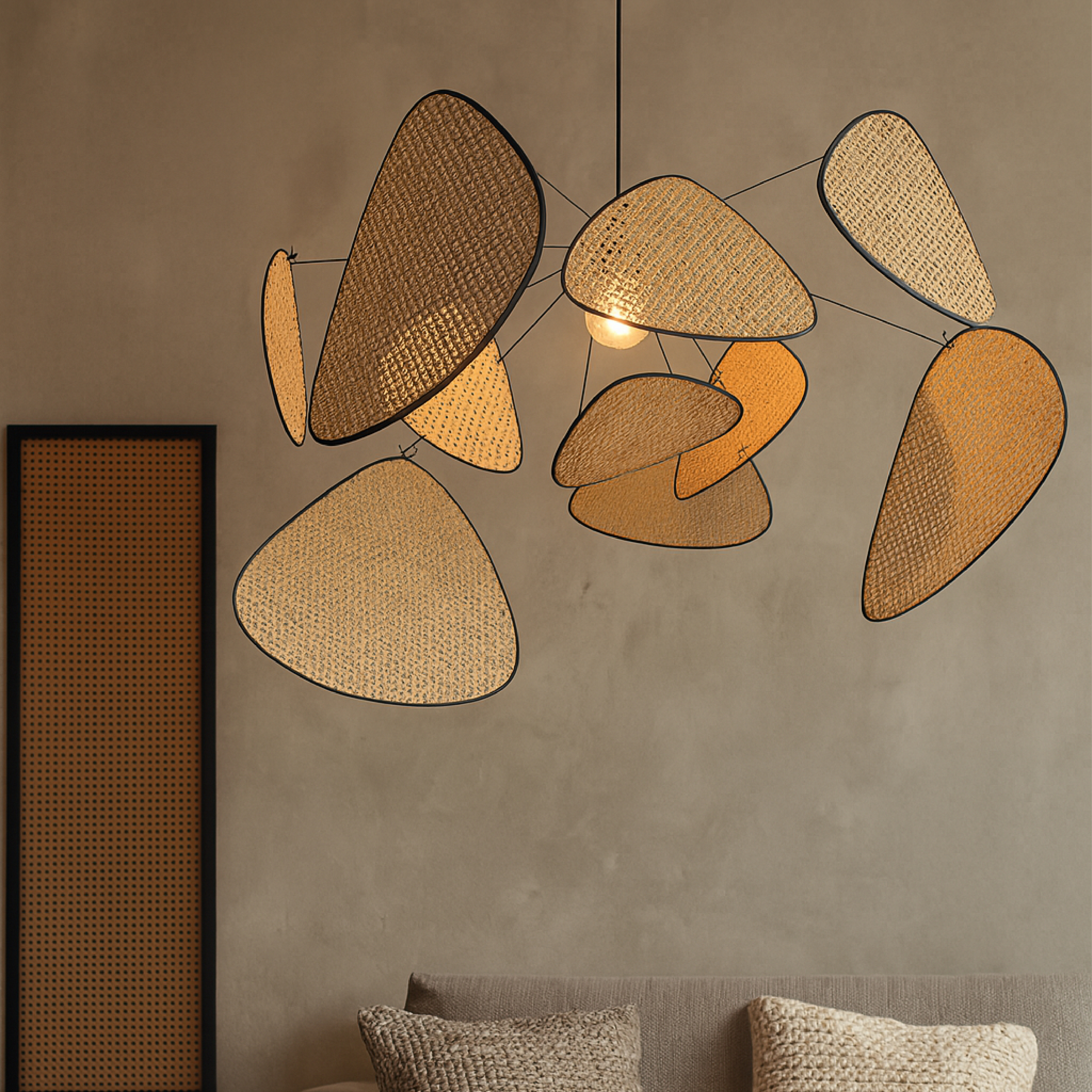 Pendant Light Rattan LED 3000K Warm White Adjustable 150.0 cm Dining Room Bedroom Hanging Ceiling Lamp | Thomler