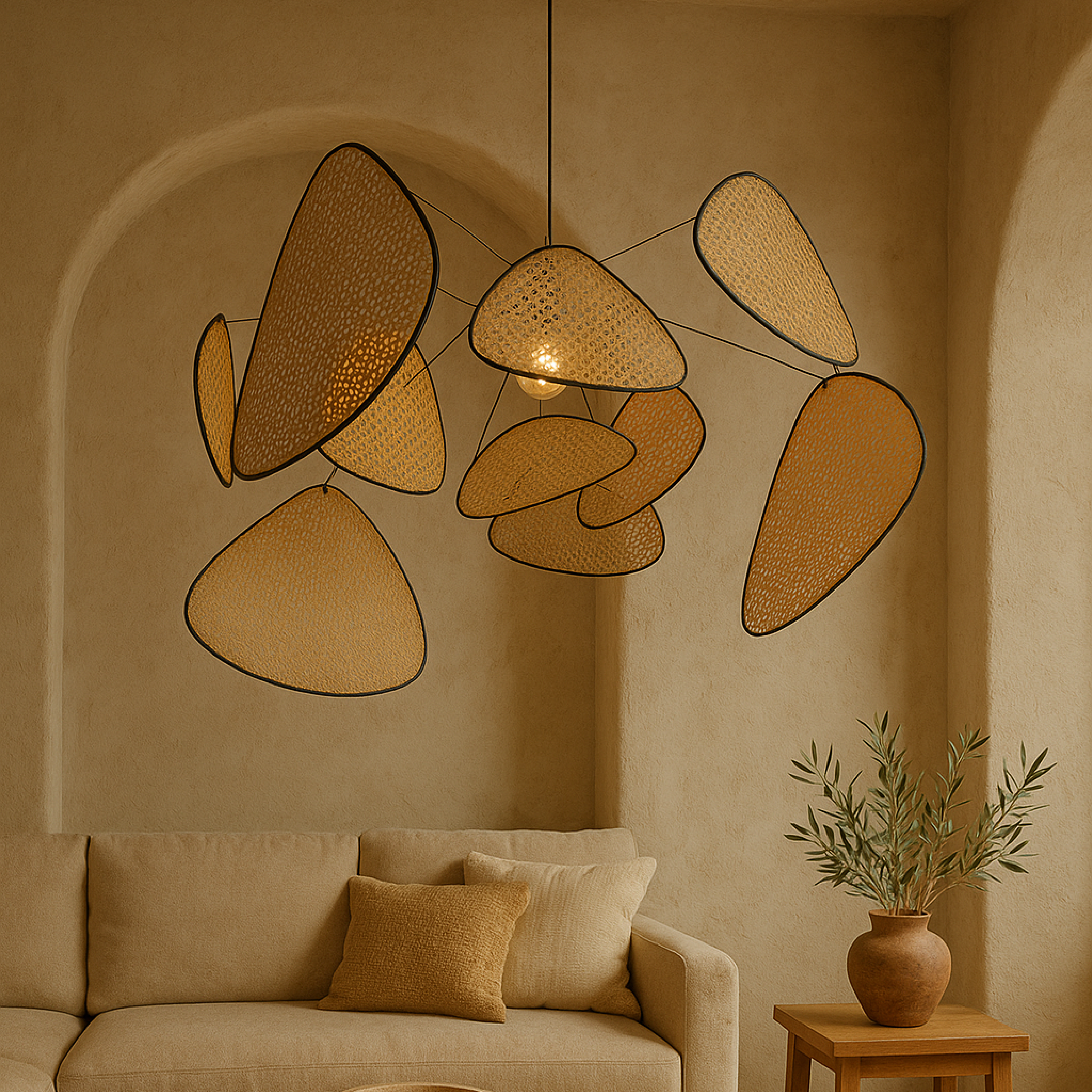 Pendant Light Rattan LED 3000K Warm White Adjustable 150.0 cm Dining Room Bedroom Hanging Ceiling Lamp | Thomler