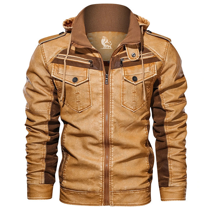 Premium Hooded Faux Leather Jacket for Men – Water-Resistant Durable Outerwear with Removable Hood | Thomler