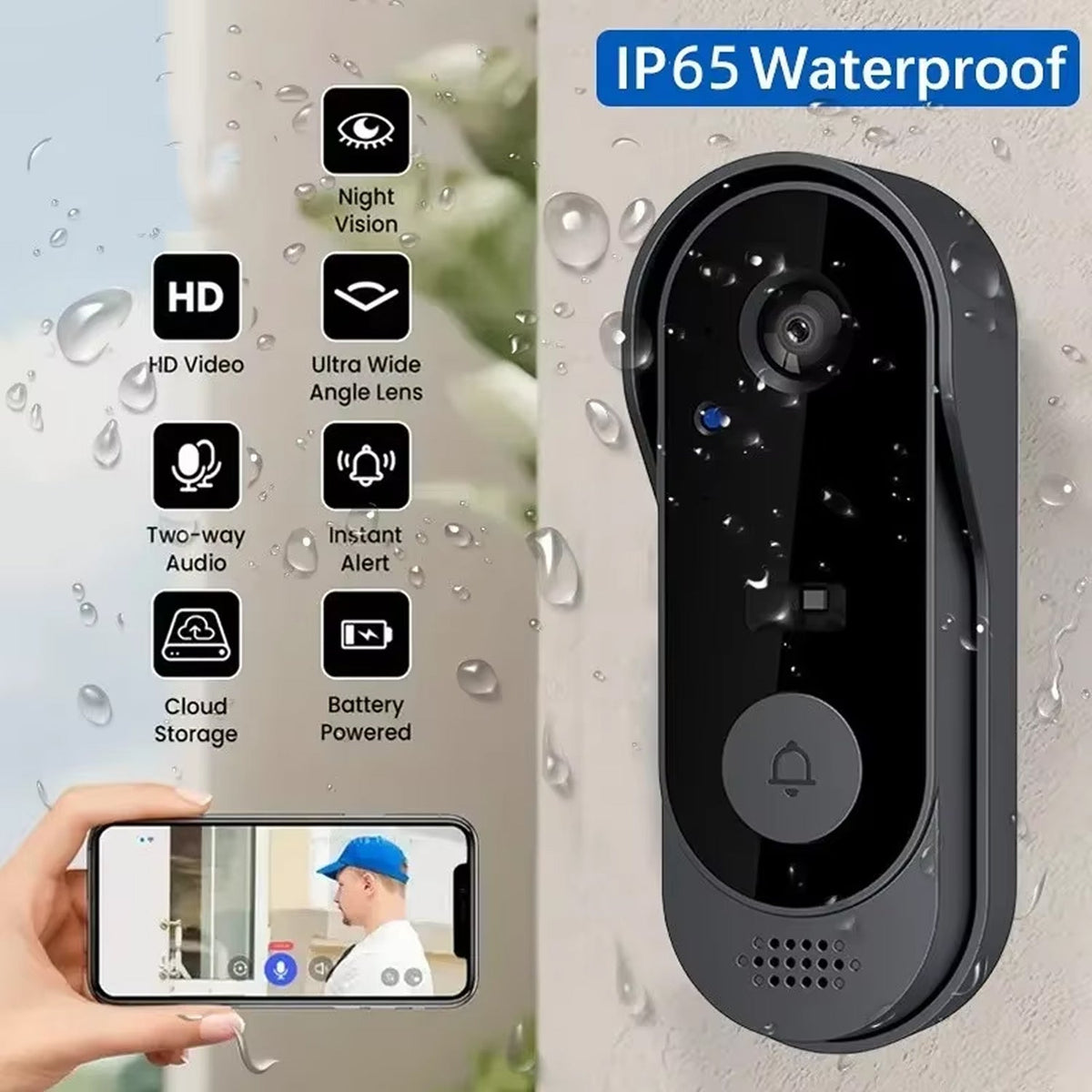 Video Doorbell with Two-Way Talk & Night Vision for Front Door Security | Thomler
