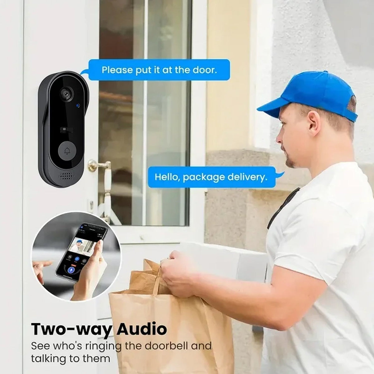 Video Doorbell with Two-Way Talk & Night Vision for Front Door Security | Thomler